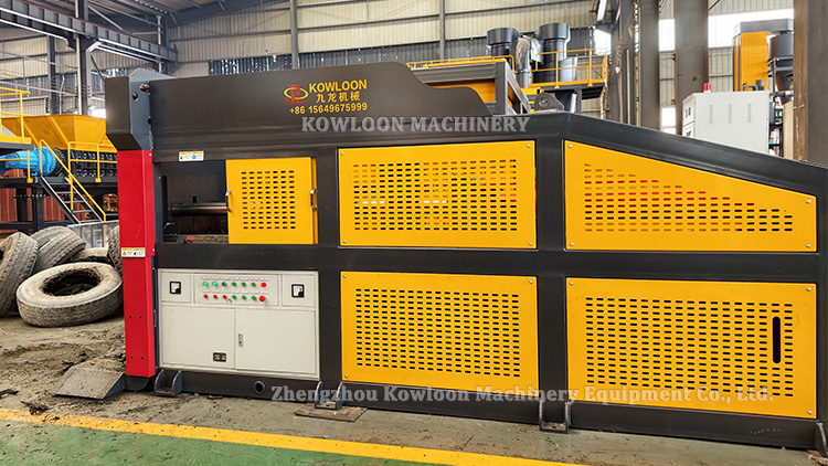 tire debeader machine removing steel bead wire from waste tires in recycling process