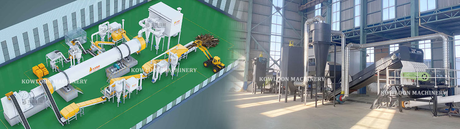 wood chipper machine operating in biomass plant