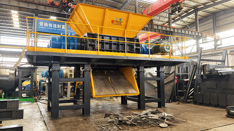 Metal shredder system for industrial scrap metal recycling plant